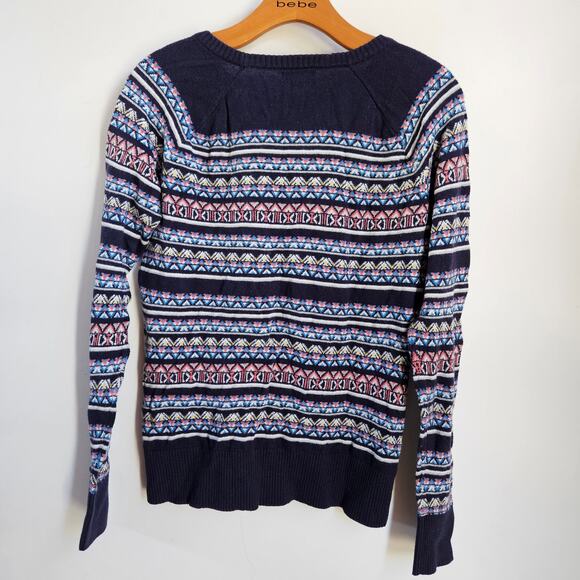 Vintage Merona Women's Knit Sweater Size L Dark Blue Fair Isle Pattern Holiday - Picture 2 of 8